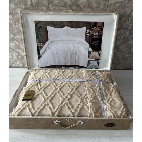 Покрывало EFOR в сундучке BEREN 240*260 с наволочками (50*70) капучино (CAPI)