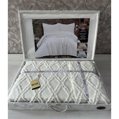 Покрывало EFOR в сундучке BEREN 240*260 с наволочками (50*70) кремовый (KREM)