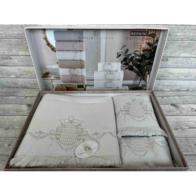 Набор полотенец Pupilla BERNINI хлопок (3 шт) (40*60,50*90,70*140) минт с вышивкой мод 2