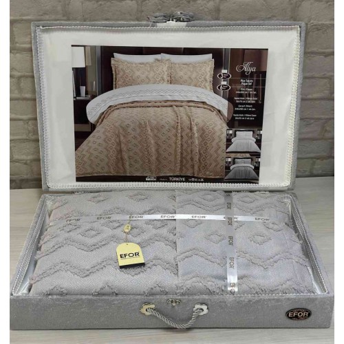 Покрывало EFOR в сундучке ALYA 240*260 с наволочками 2 шт.(50*70) серый (GRI)