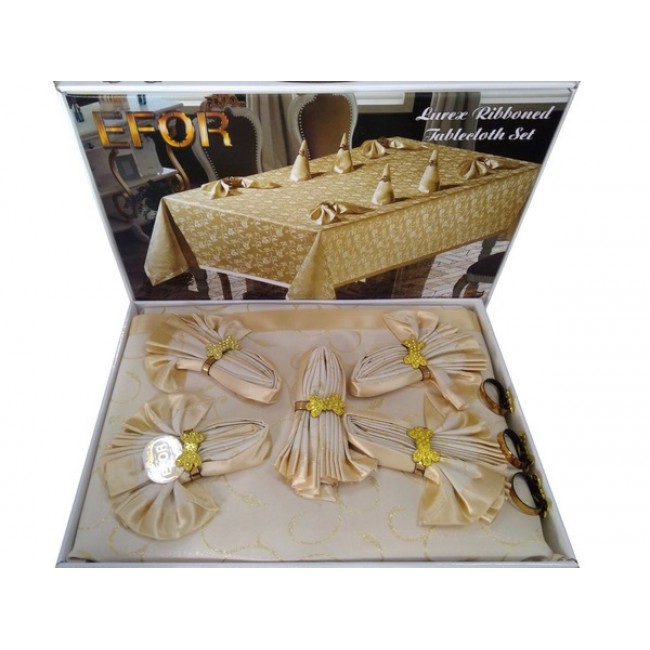 Скатерть EFOR KURDELEL? 160*220 8 салфеток золотой