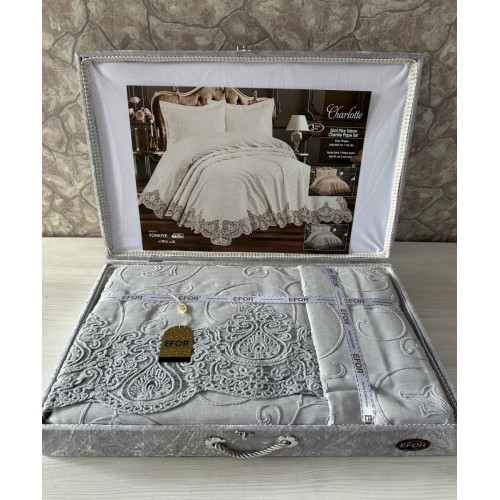 Покрывало EFOR в сундучке CHARLOTTE 240*260 с наволочками (50*70) серый (GRI)
