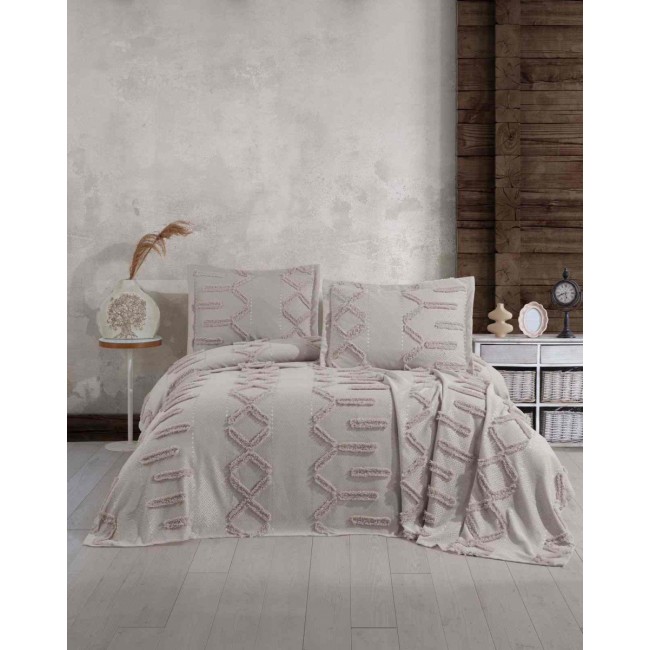 Покрывало EFOR Pique Bedspread DUHAN (240*260) с наволочками темно-кремовый TAS