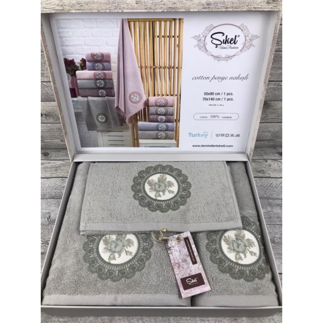 Набор полотенец SIKEL из 3-х предметов (30*50, 50*90 и 70*140) KANEFCE YESIL зеленый