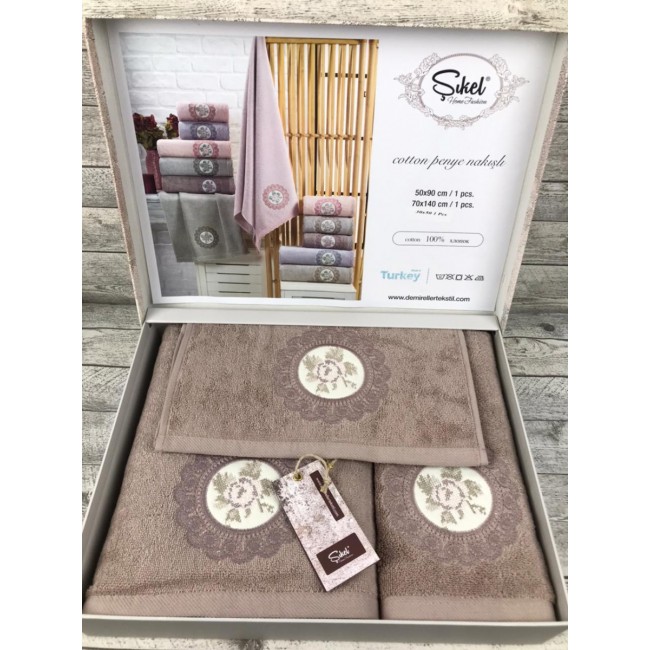 Набор полотенец SIKEL из 3-х предметов (30*50, 50*90 и 70*140) KANEFCE KAHVE кофейный