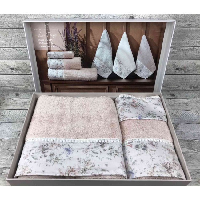 Набор полотенец Pupilla LION хлопок (3 шт) (30*50,50*90,70*140) PUDRA с принтом