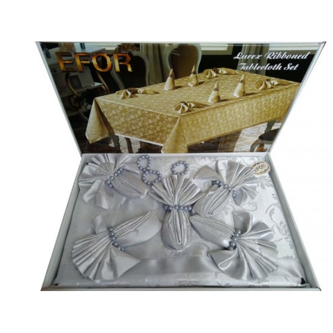 Скатерть EFOR KURDELEL? 160*220 8 салфеток серый