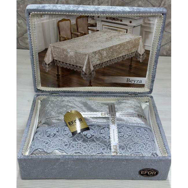 Скатерть EFOR BEYZA 160*220 в сундучке прямоугольник серый GRI