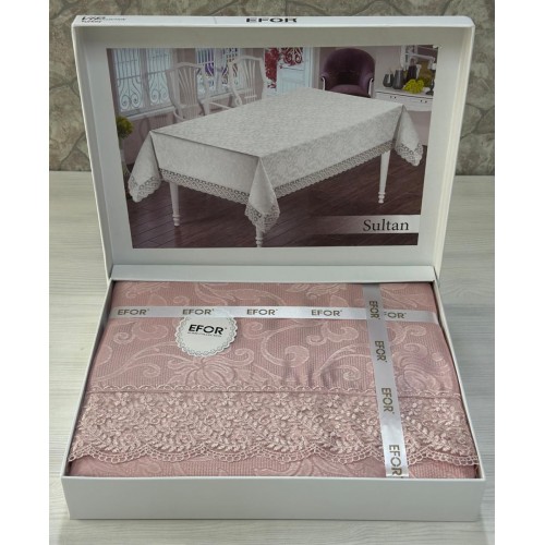 Скатерть EFOR SULTAN 160*220 прямоугольная пудровый PUDRA