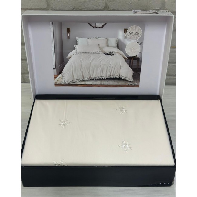 КПБ EFOR COTTONI с гипюром "цветная роза" (АА-02), евро