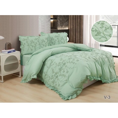 КПБ EFOR SATIN с одеялом с вышивкой "цветы" минтоловый евро