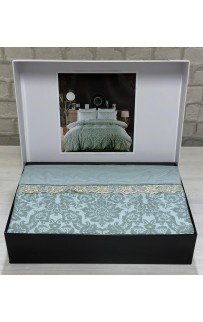 КПБ EFOR COTTONI с гипюром "орнамент" евро (зеленый)