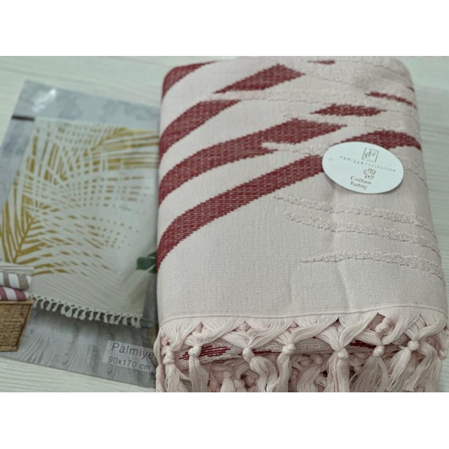 Пляжное полотенце пештемаль 100% хлопок Palmiye бордовый (90*170)