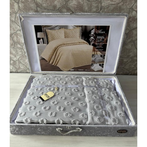 Покрывало EFOR в сундучке AHSEN 240*260 с наволочками (50*70) серый (GRI)