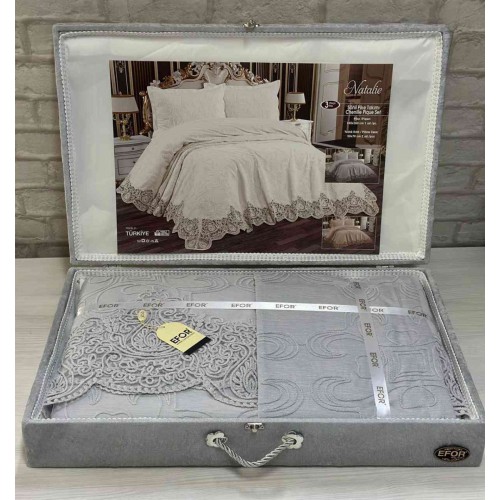 Покрывало EFOR в сундучке NATALIE 240*260 с наволочками (50*70) серый (GRI)