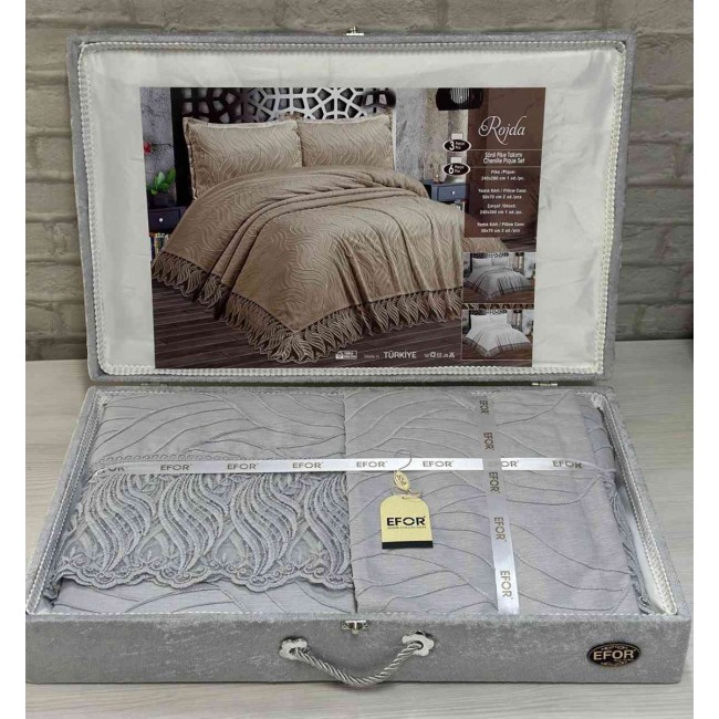Покрывало EFOR в сундучке ROJDA 240*260 с наволочками 2 шт.(50*70) серый (GRI)