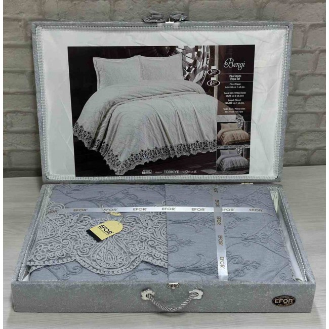 Покрывало EFOR в сундучке BENGI 240*260 с наволочками 2 шт.(50*70) серый (GRI)