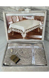 Скатерть EFOR ZEVAHIR 160*220 в сундучке прямоугольная капучино CAPI