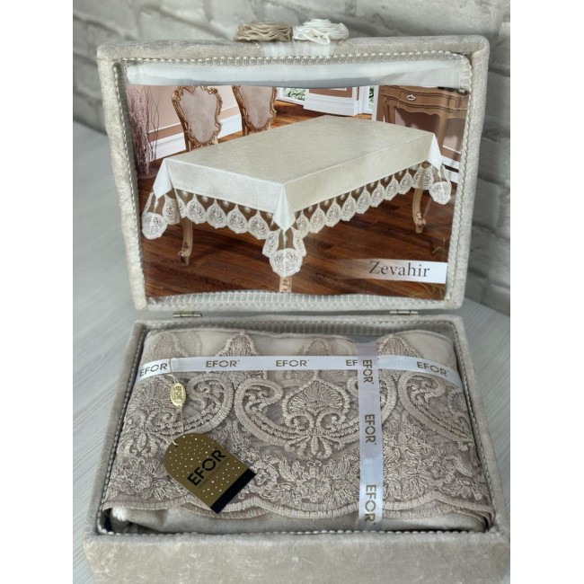 Скатерть EFOR ZEVAHIR 160*220 в сундучке прямоугольная капучино CAPI