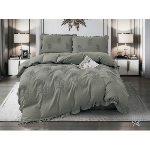 КПБ EFOR SATIN с одеялом с вышивкой "листок" серый евро