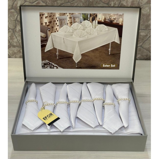 Скатерть EFOR ESTER 160*220 8 салф ранер белый BEYAZ