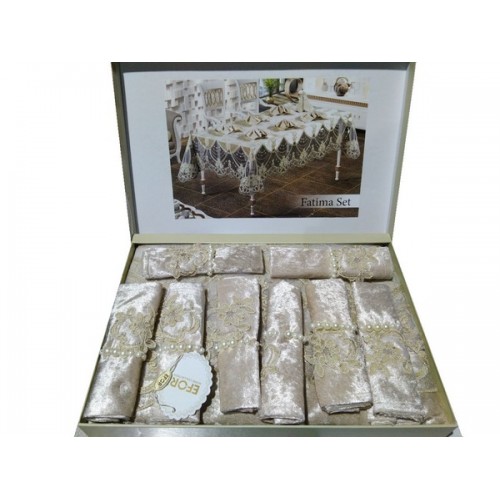 Скатерть EFOR FATIMA 160*220 прямоугольная с 8 салфетками капучино