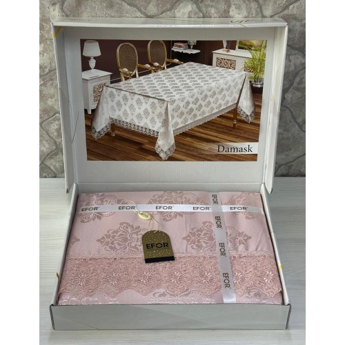 Скатерть EFOR DAMASK 160*220 гипюр пудровый PUDRA