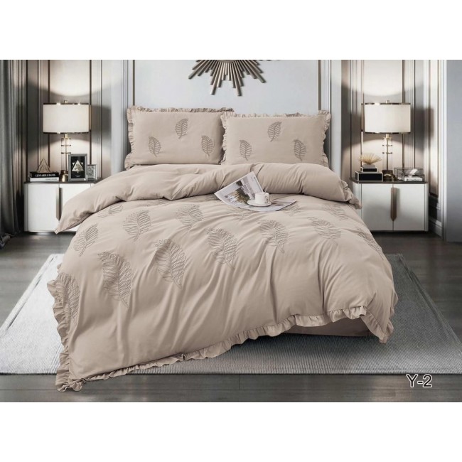 КПБ EFOR SATIN с одеялом с вышивкой "листок" капучино евро