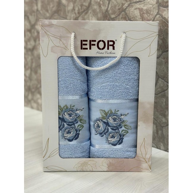 Набор полотенец EFOR из 2-х предметов (50*90; 70*140) букет роз (голубой)