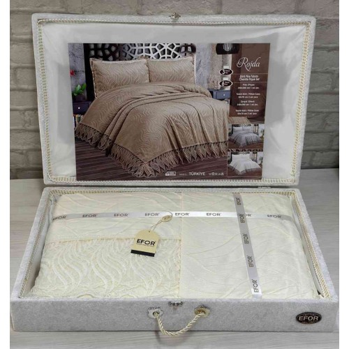 Покрывало EFOR в сундучке ROJDA 240*260 с наволочками 2 шт.(50*70) кремовый (KREM)