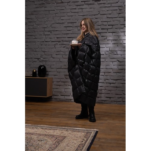 Дорожный плед-пончо пуховый Travel Cape Plaid Grass  Black 130х170