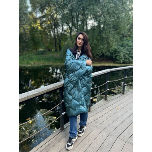 Дорожный плед-пончо пуховый Travel Cape Plaid Grass Aqua 130х170