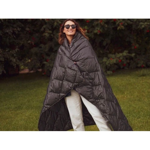 Дорожный плед-пончо пуховый Travel Cape Plaid Grass  Graphite  130х170
