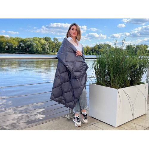 Дорожный плед-пончо пуховый Travel Cape Plaid Grass  INDIGO 130х170