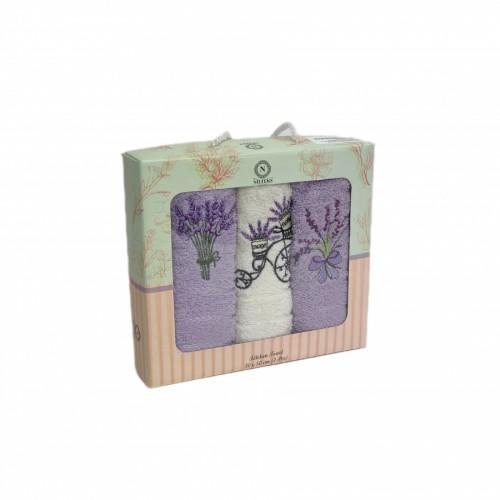 Набор полотенец кухонный NILTEKS "ЛАВАНДА-ВЕЛОСИПЕД" махра 30*50 3 шт.НМ 744 v15 сирен/крем/сирен