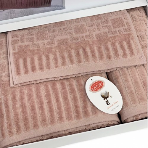 Набор полотенец Карвен Luх Cotton "PIANO" махра 30*50/50*90/70*140 HS 1709 v3 pudra/пудровый (Акция)