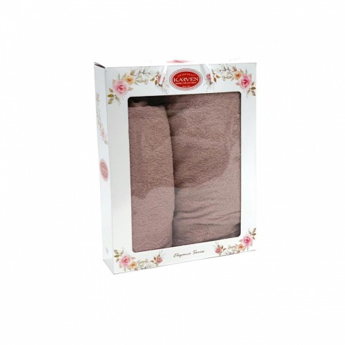 Набор полотенец Карвен "OYA DANTELLI"(V-5 сух.роза) с гипюром махра 50*90 / 70*140 HS 1586 (Акция)