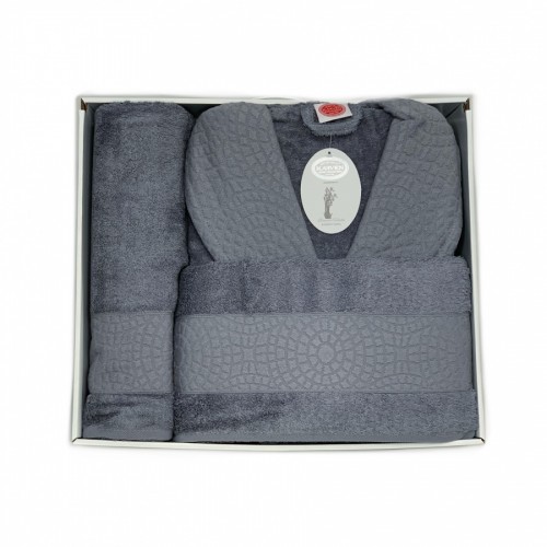 Халат Karven JAGARLI (унисекс) c полотенцами бамбук 50*90(1)/70*140(1) B 1117 antrasit/т.серый