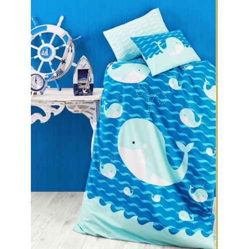 Комплект (детское постельное белье) 3D ранфорс D021 Ocean голубой