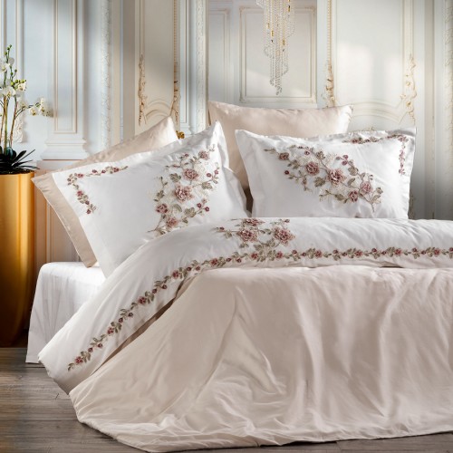 Постельное белье Zebra casa сатин с вышивкой евро N168 AZUR capp/bordo