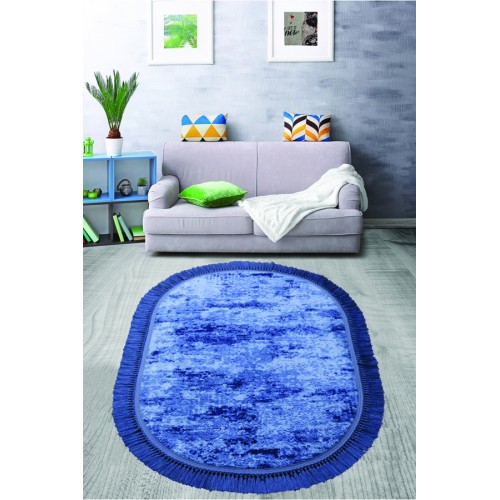 Ковер Карвен BUKET SACAKLI OVAL/софт жаккард с бахрамой 80*120 KV 025 indigo/индиго