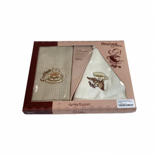 Набор полотенец кухонный Karven "КОФЕ" вафля 50*50/50*70 2 шт.НМ 747 v6 беж/крем