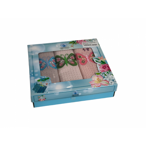 Набор полотенец кухонный NILTEKS "БАБОЧКИ" вафля 40*60-3 шт. НМ 740 v7 лил/пудра/роз