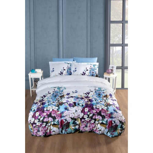 Постельное белье Карвен Stripe Satin с цветным принтом евро N250 -SB007(6пр.) (Акция)