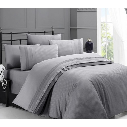 Постельное белье (Сатин де люкс) евро (Square Grey)