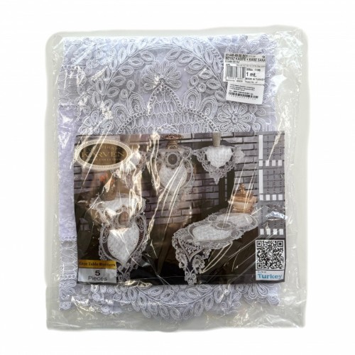 Набор Карвен Дорожка с салфетками велюр с кружевом 5 предметов М833 /1448-49-50.B01 белый