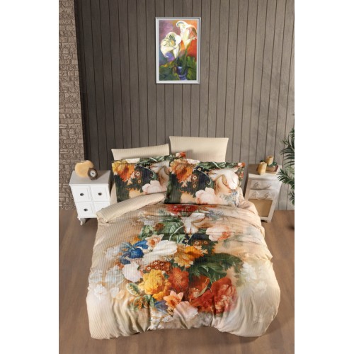 Постельное белье Карвен Stripe Satin с цветным принтом семейное N251-SB002 (7пр.) (Акция)