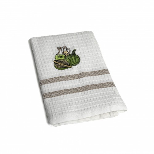 Полотенце кухонное Карвен вафля вышивка 50*75 12 шт. HM 779 v1бежевый Инжир (Акция)