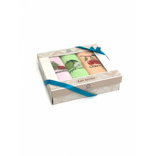 Набор полотенец кухонный NATURAL COTTON "Фрукты" вафля 40*60-3 шт. НМ 577 V-2 розовый