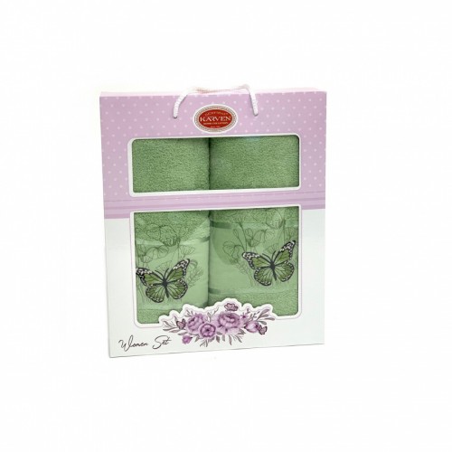 Набор полотенец Карвен "KELEBEK" махра 50*90/70*140 HS 1658 v6 зеленый